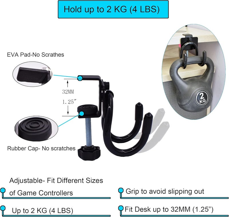 YYST Desk Mount Game Controller Holder Clamp On Hanger Holder Storage Rack Compatible with PS3/PS4/PS5/Xbox 360/Xbox One/S/X/Elite/Series S/Series X Controller, Pro Controller (1) - Image 3